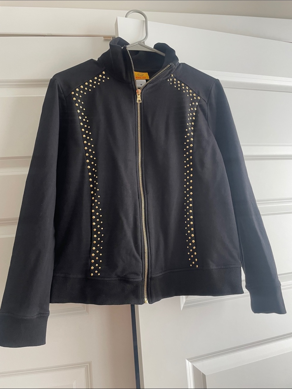 Ruby Rd. Black Bomber Jacket with Gold Stud Accents
